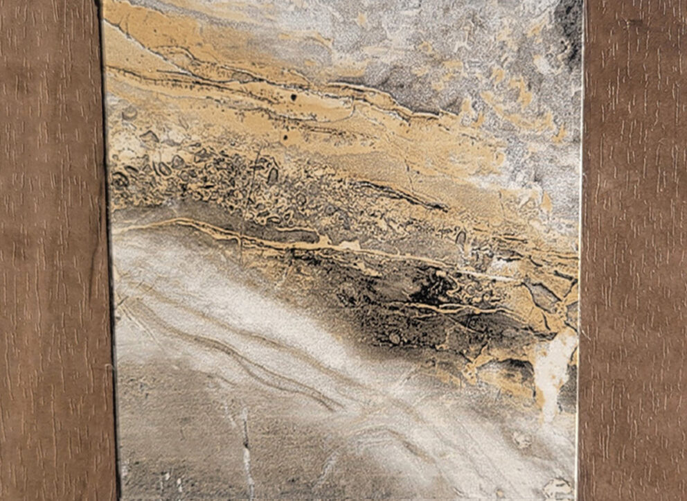 Living Room Accent Wall: Rustic Alder & Arabesque Mineral